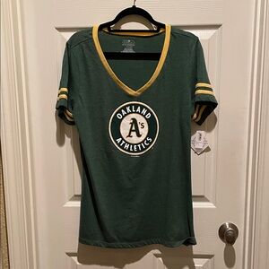 NWT - Oakland A's Green & Yellow V-Neck Tee; sz XL